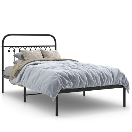 Estructura de cama con cabecero metal negro 100x200 cm de , Camas y somieres - Ref: Foro24-376595, Precio: 101,04 €, Descuent...