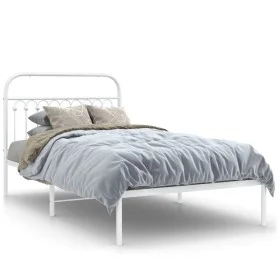 Estructura de cama de metal con cabecero blanco 107x203 cm de , Camas y somieres - Ref: Foro24-376645, Precio: 87,41 €, Descu...