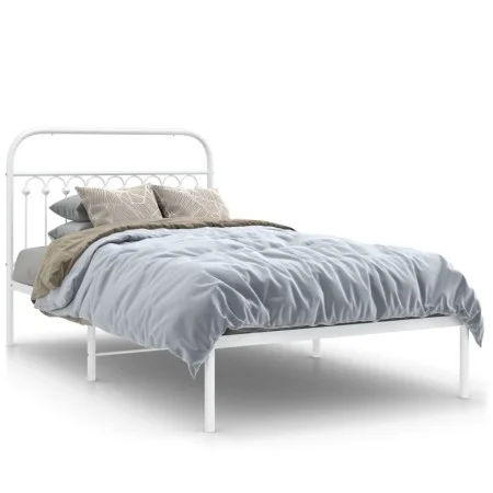 Metal bed frame with white headboard 107x203 cm by , Beds and slatted bases - Ref: Foro24-376645, Price: 87,41 €, Discount: %