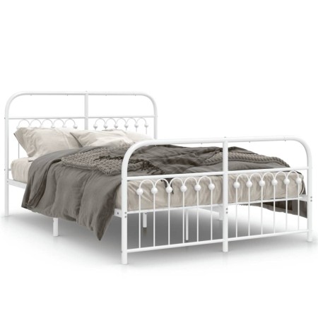 Estructura cama con cabecero y estribo metal blanco 137x190 cm de , Camas y somieres - Ref: Foro24-376666, Precio: 121,31 €, ...