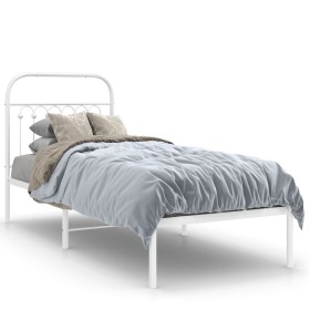 Estructura de cama de metal con cabecero blanco 75x190 cm de , Camas y somieres - Ref: Foro24-376639, Precio: 60,80 €, Descue...