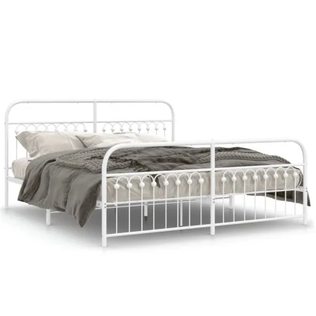 Metal bed frame with white headboard and footboard 183x213 cm by , Beds and slatted bases - Ref: Foro24-376672, Price: 145,38...