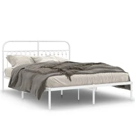 Metal bed frame with white headboard 150x200 cm by , Beds and slatted bases - Ref: Foro24-376651, Price: 123,20 €, Discount: %
