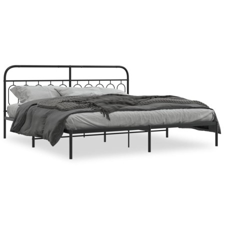 Estructura de cama con cabecero metal negro 200x200 cm de , Camas y somieres - Ref: Foro24-377124, Precio: 138,10 €, Descuent...