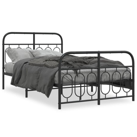 Estructura de cama con cabecero y pie metal negro 120x190 cm de , Camas y somieres - Ref: Foro24-377132, Precio: 127,68 €, De...