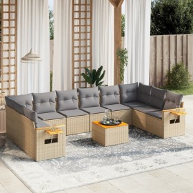 Set de sofás de jardín 11pzas con cojines ratán sintético beige en Conjuntos de jardín | Comprar online en Foru.es