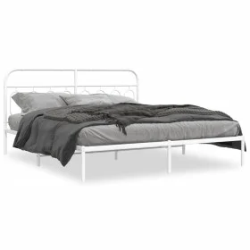 Metal bed frame with white headboard 193x203 cm by , Beds and slatted bases - Ref: Foro24-377172, Price: 110,82 €, Discount: %
