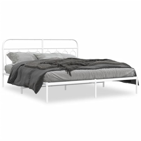 Estructura de cama de metal con cabecero blanco 193x203 cm de , Camas y somieres - Ref: Foro24-377172, Precio: 112,36 €, Desc...