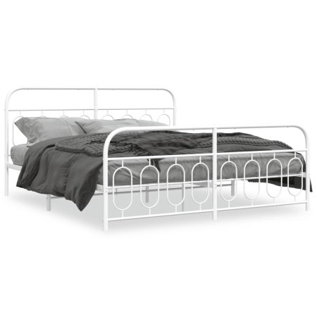 Estructura cama metal con cabecero y estribo blanco 160x200 cm de , Camas y somieres - Ref: Foro24-377187, Precio: 125,94 €, ...