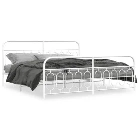 Estructura cama metal con cabecero y estribo blanco 200x200 cm de , Camas y somieres - Ref: Foro24-377191, Precio: 140,93 €, ...