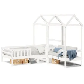 Bed set and bench with white pine wood roof 100x200 cm by , Beds and slatted bases - Ref: Foro24-3282172, Price: 333,83 €, Di...