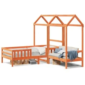 Bed set and bench with brown waxed pine wood roof 75x190 cm by , Beds and slatted bases - Ref: Foro24-3282185, Price: 307,53 ...