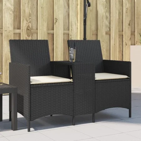 Sofá jardín de 2 plazas con mesa y cojín ratán sintético negro de , Sofás de exterior - Ref: Foro24-4003884, Precio: 154,23 €...
