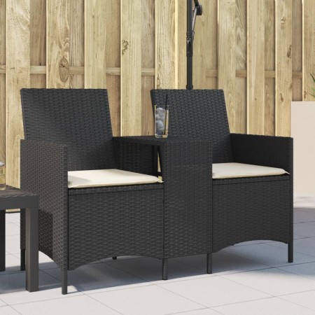 Sofá jardín de 2 plazas con mesa y cojín ratán sintético negro de , Sofás de exterior - Ref: Foro24-4003884, Precio: 174,69 €...