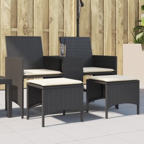 Sofá de jardín 2 plazas con mesa y taburetes ratán PE negro de , Sofás de exterior - Ref: Foro24-4003890, Precio: 187,49 €, D...