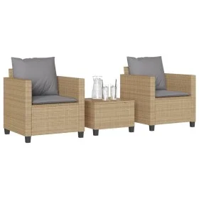 Sillas y mesita de jardín 3 piezas ratán sintético cojín beige de , Conjuntos de jardín - Ref: Foro24-4003899, Precio: 237,03...