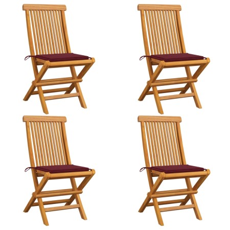Sillas de jardín 4 uds con cojines rojo tinto madera de teca de , Sillas de jardín - Ref: Foro24-3062577, Precio: 254,73 €, D...