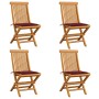 Sillas de jardín 4 uds con cojines rojo tinto madera de teca de , Sillas de jardín - Ref: Foro24-3062577, Precio: 254,73 €, D...