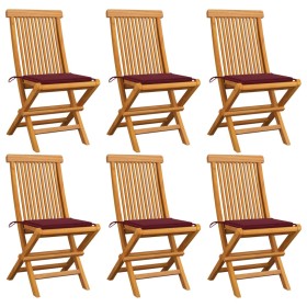 Sillas de jardín 6 uds con cojines rojo tinto madera de teca de , Sillas de jardín - Ref: Foro24-3065599, Precio: 387,74 €, D...