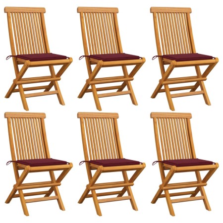 Sillas de jardín 6 uds con cojines rojo tinto madera de teca de , Sillas de jardín - Ref: Foro24-3065599, Precio: 387,74 €, D...