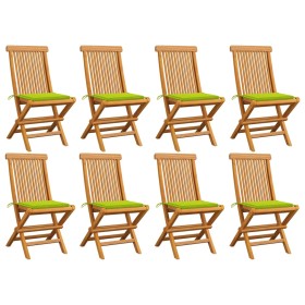 Sillas de jardín 8 uds teca maciza con cojines verde brillante de , Sillas de jardín - Ref: Foro24-3072928, Precio: 515,56 €,...