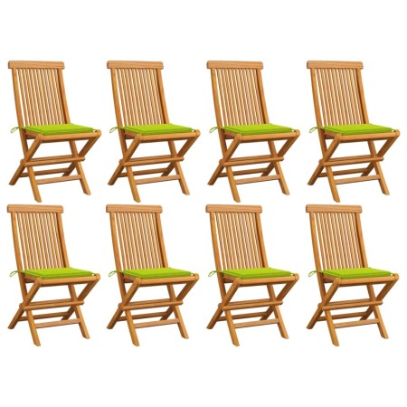 Sillas de jardín 8 uds teca maciza con cojines verde brillante de , Sillas de jardín - Ref: Foro24-3072928, Precio: 515,56 €,...
