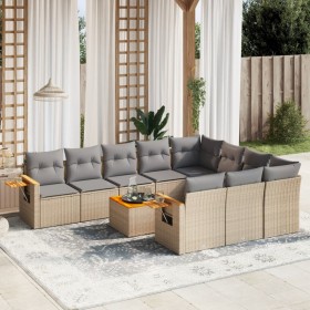 Set de sofás de jardín 11pzas con cojines ratán sintético beige en Conjuntos de jardín | Comprar online en Foru.es