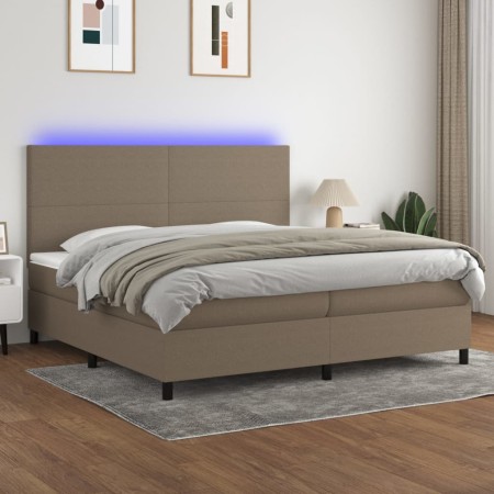 Cama box spring colchón y luces LED tela gris taupe 200x200 cm de , Camas y somieres - Ref: Foro24-3134745, Precio: 714,35 €,...