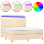 Cama box spring colchón y luces LED tela crema 180x200 cm de , Camas y somieres - Ref: Foro24-3135458, Precio: 646,01 €, Desc...