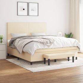 Cama box spring con colchón tela color crema 160x200 cm de , Camas y somieres - Ref: Foro24-3136450, Precio: 626,61 €, Descue...