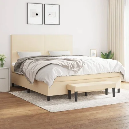 Boxspringbett mit cremefarbenem Stoffbezug und Matratze in den Maßen 160x200 cm. von , Betten und Lattenroste - Ref: Foro24-3...
