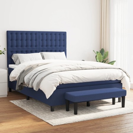 Cama box spring con colchón tela azul 140x190 cm de , Camas y somieres - Ref: Foro24-3136915, Precio: 544,90 €, Descuento: %