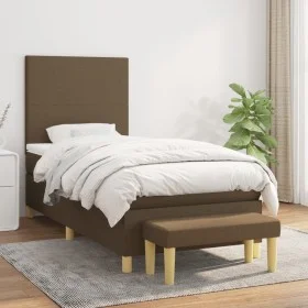 Box spring bed with dark brown fabric mattress 100x200 cm by , Beds and slatted bases - Ref: Foro24-3136976, Price: 394,92 €,...