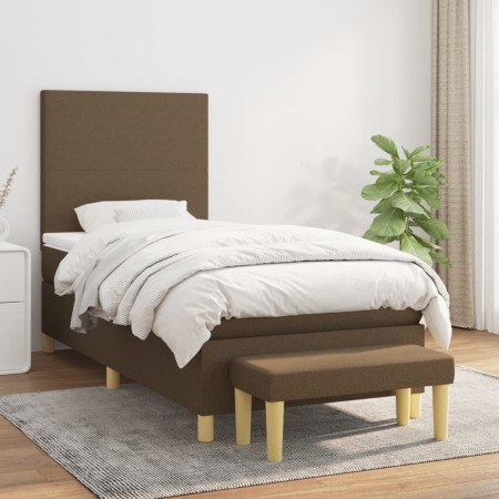 Cama box spring con colchón tela marrón oscuro 100x200 cm de , Camas y somieres - Ref: Foro24-3136976, Precio: 380,35 €, Desc...