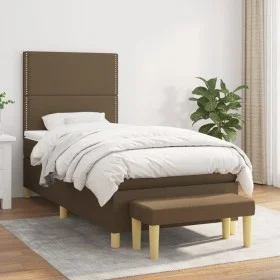 Cama box spring con colchón tela marrón oscuro 100x200 cm de , Camas y somieres - Ref: Foro24-3137056, Precio: 384,27 €, Desc...