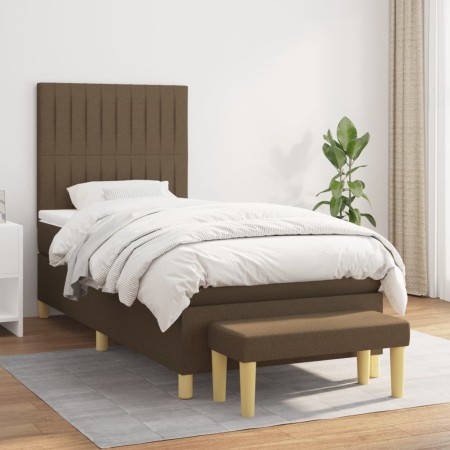 Cama box spring con colchón tela marrón oscuro 90x200 cm de , Camas y somieres - Ref: Foro24-3137288, Precio: 370,74 €, Descu...