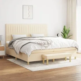 Cama box spring con colchón tela color crema 200x200 cm de , Camas y somieres - Ref: Foro24-3137346, Precio: 751,63 €, Descue...