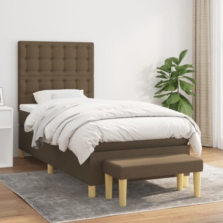 Cama box spring con colchón tela marrón oscuro 100x200 cm de , Camas y somieres - Ref: Foro24-3137456, Precio: 391,62 €, Desc...