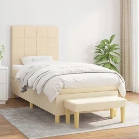 Cama box spring con colchón tela color crema 90x200 cm de , Camas y somieres - Ref: Foro24-3137130, Precio: 344,18 €, Descuen...