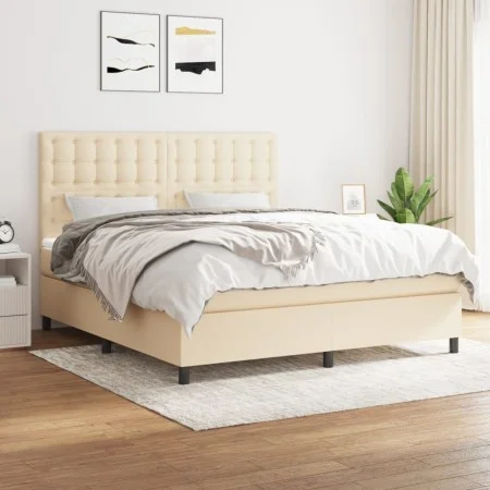 Box spring bed with cream-colored fabric mattress 160x200 cm by , Beds and slatted bases - Ref: Foro24-3142110, Price: 580,68...