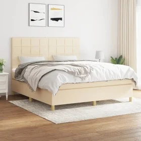 Cama box spring con colchón tela color crema 180x200 cm de , Camas y somieres - Ref: Foro24-3142358, Precio: 631,68 €, Descue...