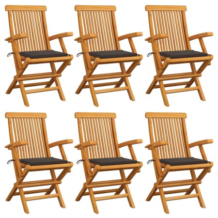 Sillas de jardín 6 uds madera teca con cojines gris taupe de , Sillas de jardín - Ref: Foro24-3062549, Precio: 463,91 €, Desc...