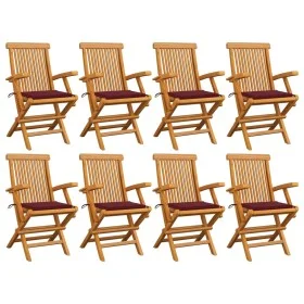 Sillas de jardín 8 uds madera teca con cojines rojo tinto de , Sillas de jardín - Ref: Foro24-3072898, Precio: 621,15 €, Desc...