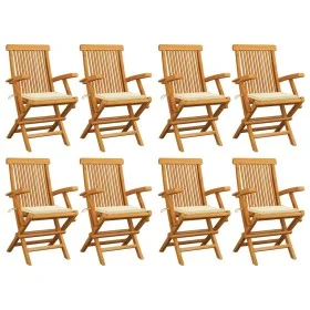 Sillas de jardín 8 uds madera teca con cojines color crema de , Sillas de jardín - Ref: Foro24-3072891, Precio: 620,26 €, Des...
