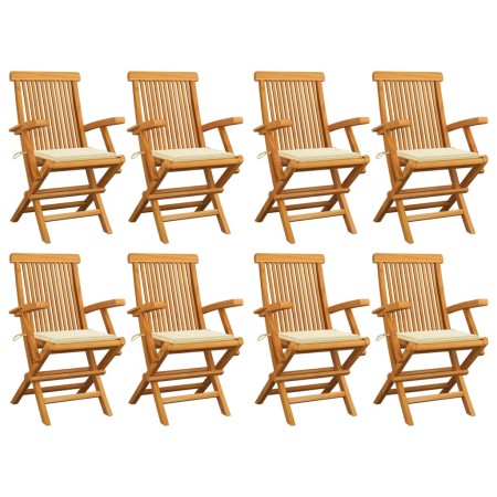 Sillas de jardín 8 uds madera teca con cojines color crema de , Sillas de jardín - Ref: Foro24-3072891, Precio: 644,02 €, Des...