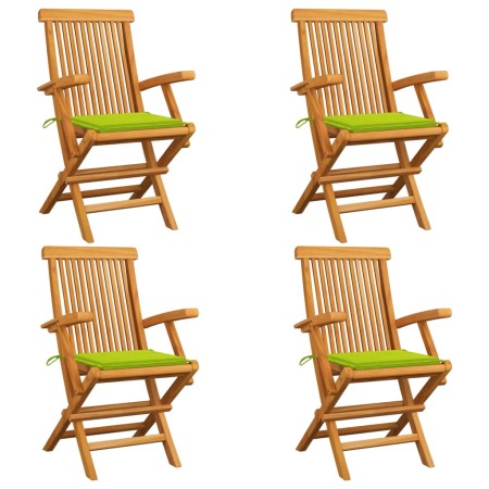 Sillas de jardín 4 uds madera teca con cojines verde brillante de , Sillas de jardín - Ref: Foro24-3065628, Precio: 395,08 €,...