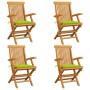Sillas de jardín 4 uds madera teca con cojines verde brillante de , Sillas de jardín - Ref: Foro24-3065628, Precio: 395,08 €,...