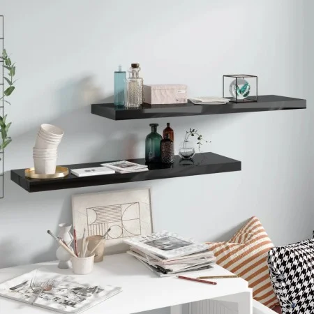 Estantes flotantes pared 2 uds MDF negro brillo 90x23,5x3,8 cm de vidaXL, Estantes y estanterías - Ref: Foro24-323776, Precio...