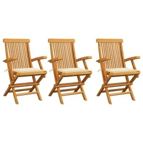 Garden chairs 3 units teak wood with cream-colored cushions by , Garden chairs - Ref: Foro24-3062516, Price: 229,08 €, Discou...
