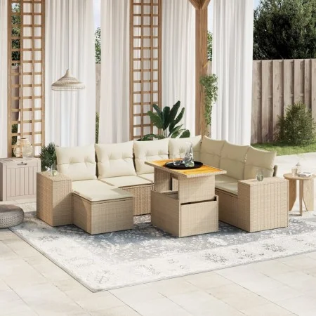 Juego de sofás de jardín con cojines beige 8 pzas ratán PE by , Garden sets - Ref: Foro24-3272752, Price: 574,92 €, Discount: %